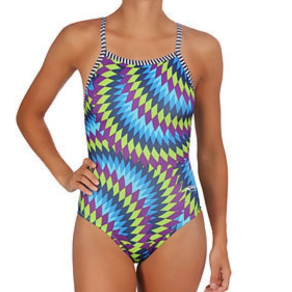 Dolphin Uglies Vintage Blue/Green Crisscross Back Swimsuit